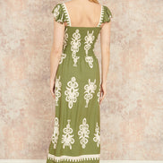 Yumi Green Block Print Ruched Maxi Dress