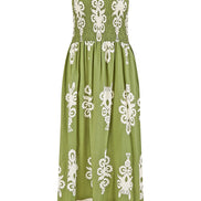 Yumi Green Block Print Ruched Maxi Dress
