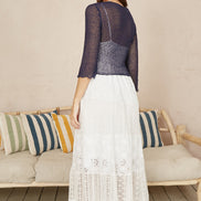 Yumi Navy Popcorn Yarn Tie Front Bolero