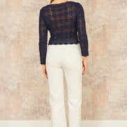 Yumi Navy Crochet Top with Front Ruching