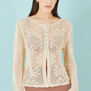 Yumi Beige Flower Crochet Button Up Cardigan