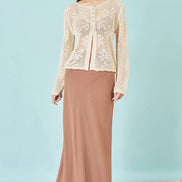 Yumi Beige Flower Crochet Button Up Cardigan