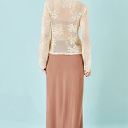 Yumi Beige Flower Crochet Button Up Cardigan