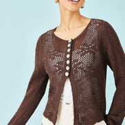 Yumi Brown Flower Crochet Button Up Cardigan