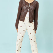 Yumi Brown Flower Crochet Button Up Cardigan