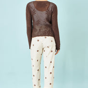 Yumi Brown Flower Crochet Button Up Cardigan