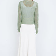 Yumi Green Flower Crochet Button Up Cardigan