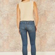 Yumi Beige Knitted Tie Detail Knitted Waistcoat