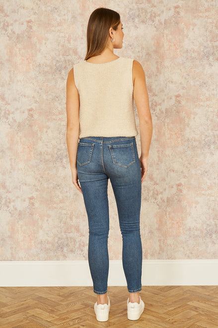 Yumi Beige Knitted Tie Detail Knitted Waistcoat