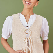 Yumi Beige Knitted Tie Detail Knitted Waistcoat