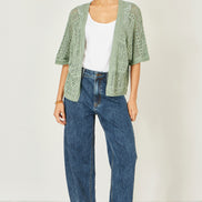 Yumi Green Crochet Edge to Edge 3/4 Sleeve Cardigan