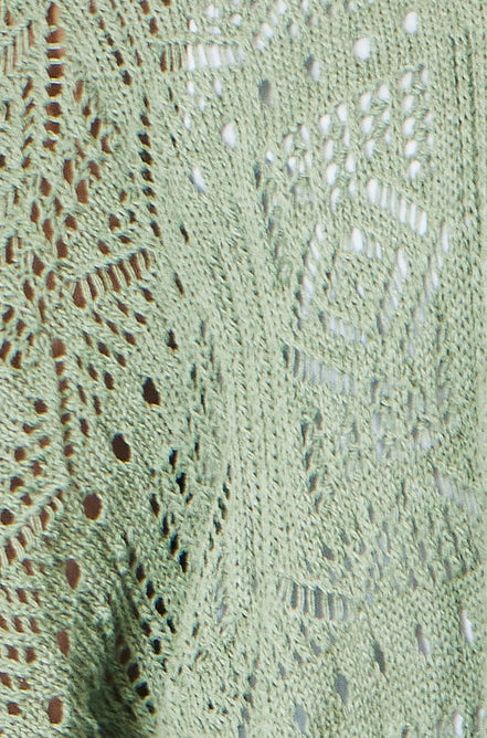 Yumi Green Crochet Edge to Edge 3/4 Sleeve Cardigan