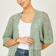 Yumi Green Crochet Edge to Edge 3/4 Sleeve Cardigan