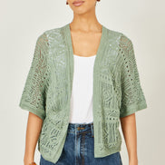 Yumi Green Crochet Edge to Edge 3/4 Sleeve Cardigan