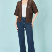 Yumi Brown Crochet Edge to Edge 3/4 Sleeve Cardigan