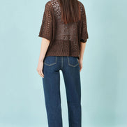 Yumi Brown Crochet Edge to Edge 3/4 Sleeve Cardigan