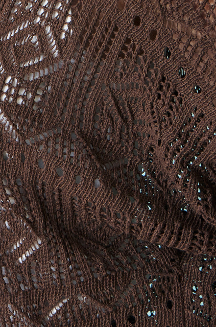 Yumi Brown Crochet Edge to Edge 3/4 Sleeve Cardigan