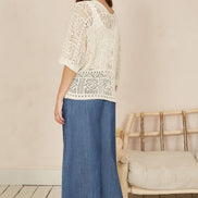 Yumi Ivory Crochet Edge to Edge 3/4 Sleeve Cardigan