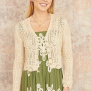 Yumi Beige Crochet Knitted Cropped Cardigan