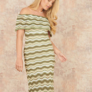 Yumi Green Stripe Crochet Knit Bardot Midi Dress