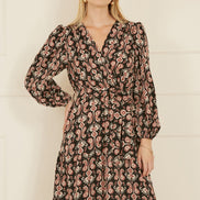 Yumi Black Ikat Long Sleeve Skater Dress