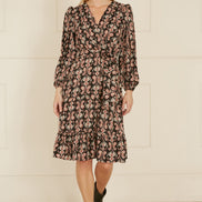Yumi Black Ikat Long Sleeve Skater Dress