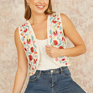 Yumi White Folk Embroidered Cotton Waist Coat