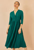 Yumi Green Jersey Knot Waist Pleated Midi Dress