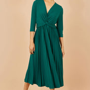 Yumi Green Jersey Knot Waist Pleated Midi Dress
