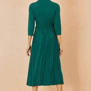 Yumi Green Jersey Knot Waist Pleated Midi Dress