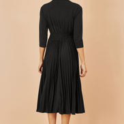 Yumi Black Jersey Knot Waist Pleated Midi Dress
