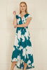 Yumi Green Blossom Print Wrap Midi With Dipped Hem