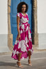 Pink Blossom Print Wrap Dress With Dipped Hem