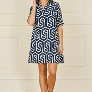 Yumi Navy Geo Print Tunic with Pockets