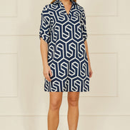 Yumi Navy Geo Print Tunic with Pockets