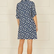 Yumi Navy Geo Print Tunic with Pockets