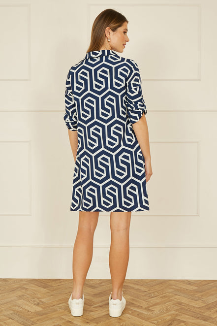 Yumi Navy Geo Print Tunic with Pockets
