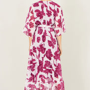 Yumi Pink Kimono Sleeves Midi Dip Hem Wrap Midi Dress