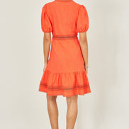 Yumi Orange Cotton Lace Trim Skater Shirt Dress