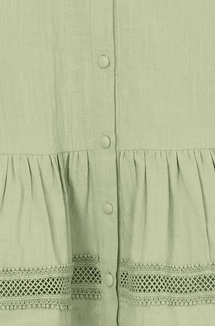 Yumi Green Cotton Lace Trim Skater Shirt Dress