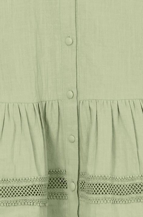 Yumi Green Cotton Lace Trim Skater Shirt Dress