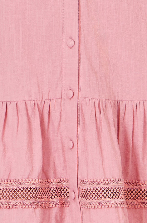 Yumi Pink Cotton Lace Trim Skater Shirt Dress
