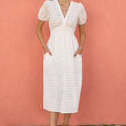 Yumi White Broderie Anglaise Midi Dress With Split Hemline