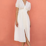 Yumi White Broderie Anglaise Midi Dress With Split Hemline