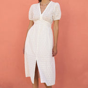 Yumi White Broderie Anglaise Midi Dress With Split Hemline