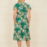 Yumi Green Floral Pleated Wrap Dress