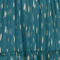 Yumi Teal Foil Print Ruched Waist Midi Dress with Tie Notch Neckline