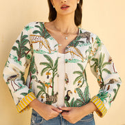 Yumi White Animal Reversible Cotton Quilted Jacket