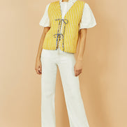 Yumi Blue Floral Reversible Cotton Quilted Waistcoat