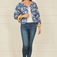 Yumi Blue Floral Reversible Cotton Quilted Jacket